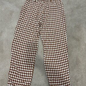 Brown and White Checkered Pants